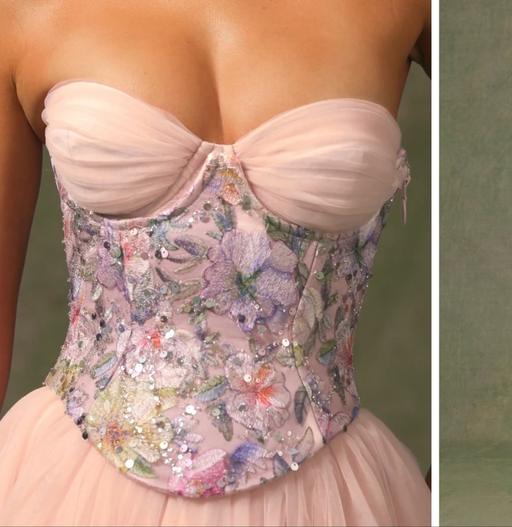 Embellished Lace-Up Cupless Corset in Floral Pink Oh Polly Size 6
